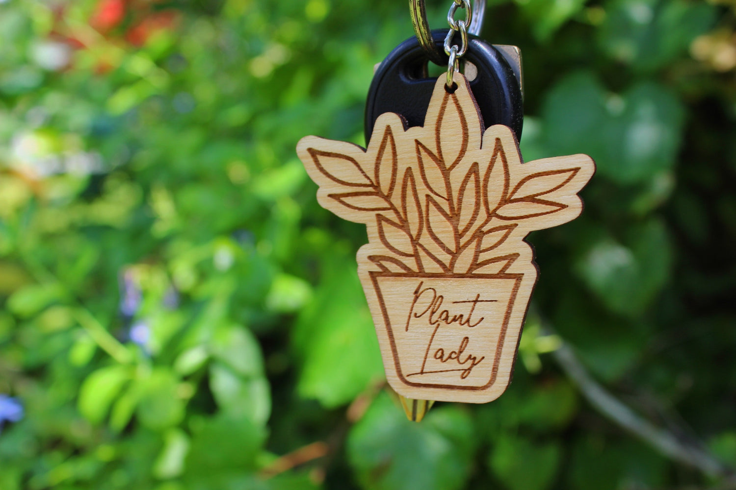 wooden plant lady keychain gift for gardener plant lady plant mom keychain garden shed keychain