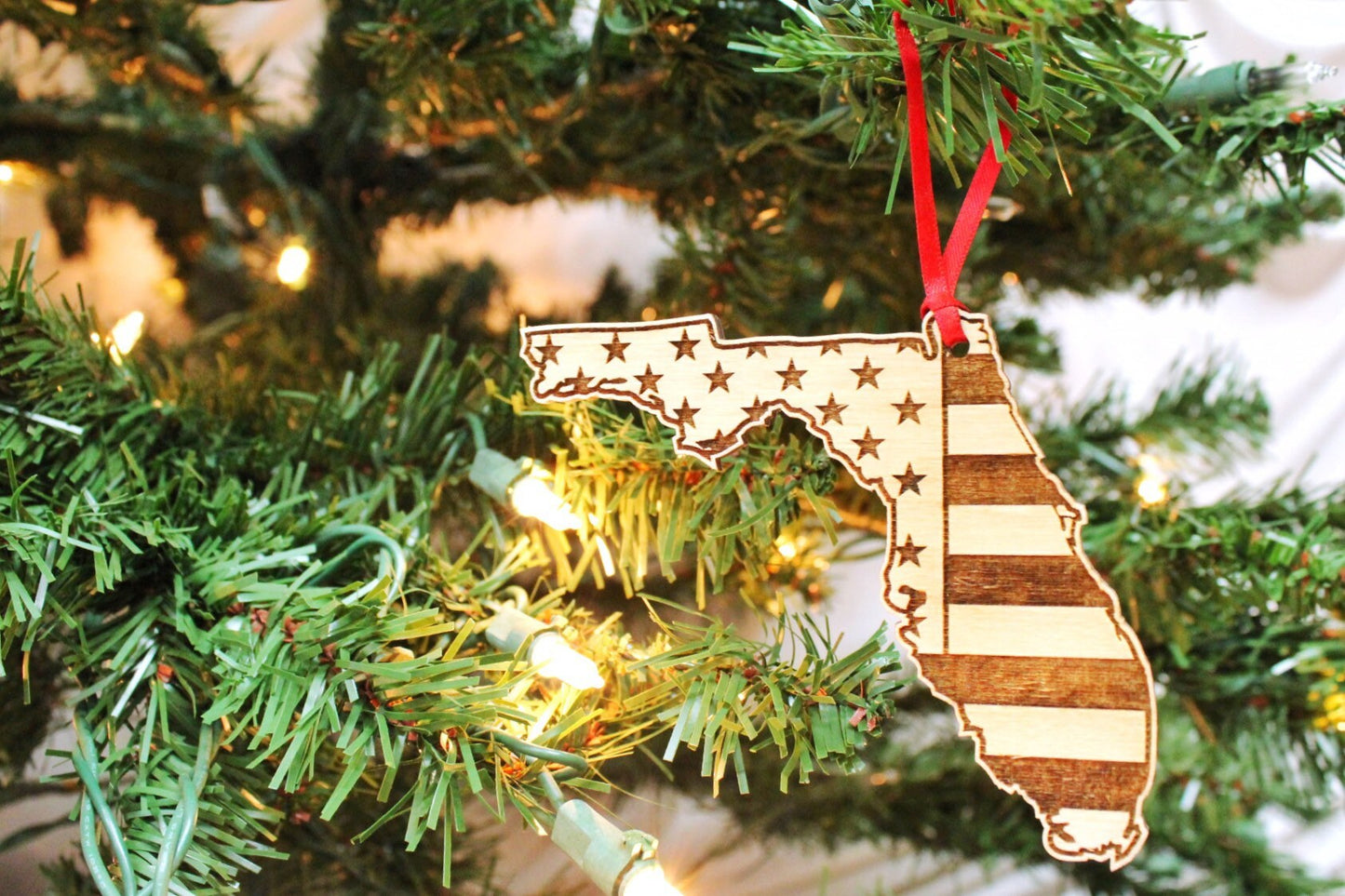 Florida American Flag Christmas Ornament Gift For Him, Floridian Patriotic Flag Christmas Ornament Gift For Dad
