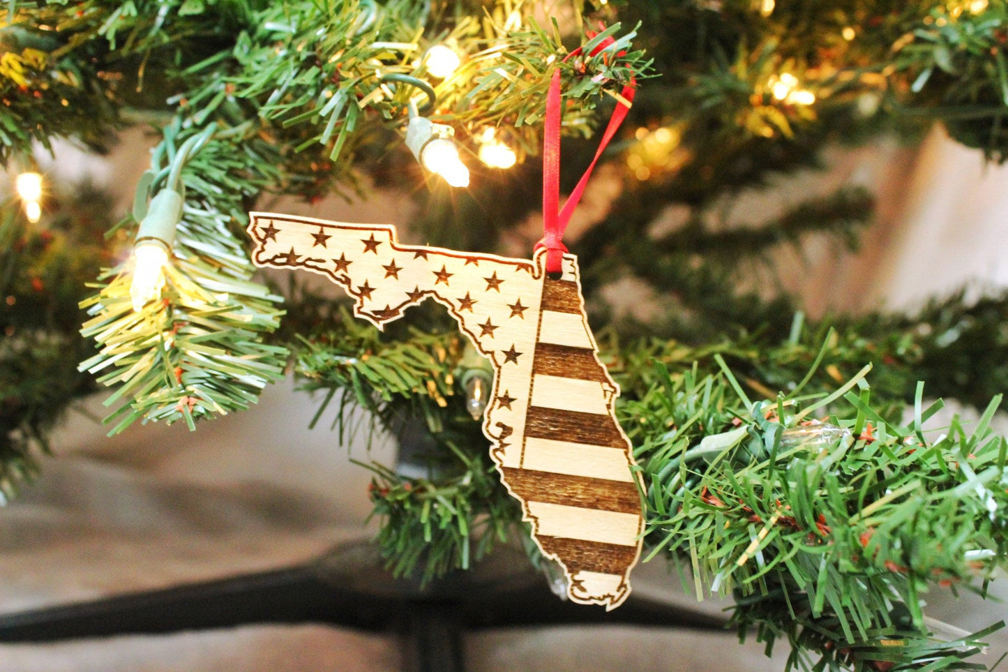 Florida American Flag Christmas Ornament Gift For Him, Floridian Patriotic Flag Christmas Ornament Gift For Dad