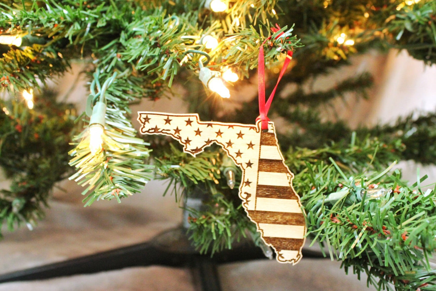 Florida American Flag Christmas Ornament Gift For Him, Floridian Patriotic Flag Christmas Ornament Gift For Dad