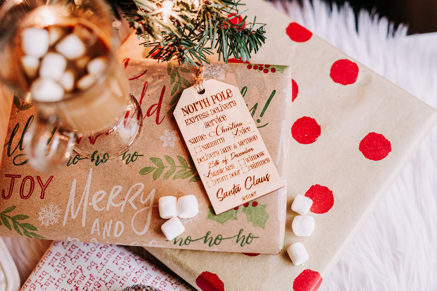Custom Santa Claus Express Wooden Rustic Christmas Gift Tags With Twine, Santa Claus Cute Custom Name Christmas Gift Tag For Kids Gifts