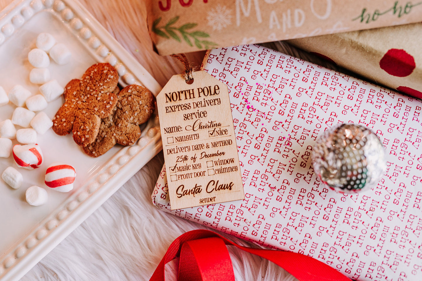 Custom Santa Claus Express Wooden Rustic Christmas Gift Tags With Twine, Santa Claus Cute Custom Name Christmas Gift Tag For Kids Gifts