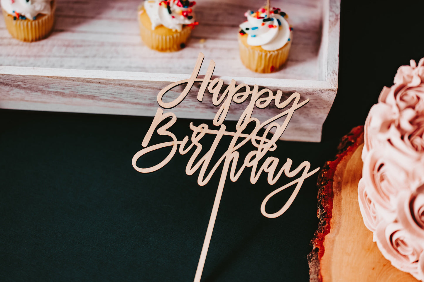 Non-Personalized Happy Birthday Kids Wooden Cake Topper For Her 21st Birthday Cake Topper Gift Cake Decorations For Teens Birthday Party