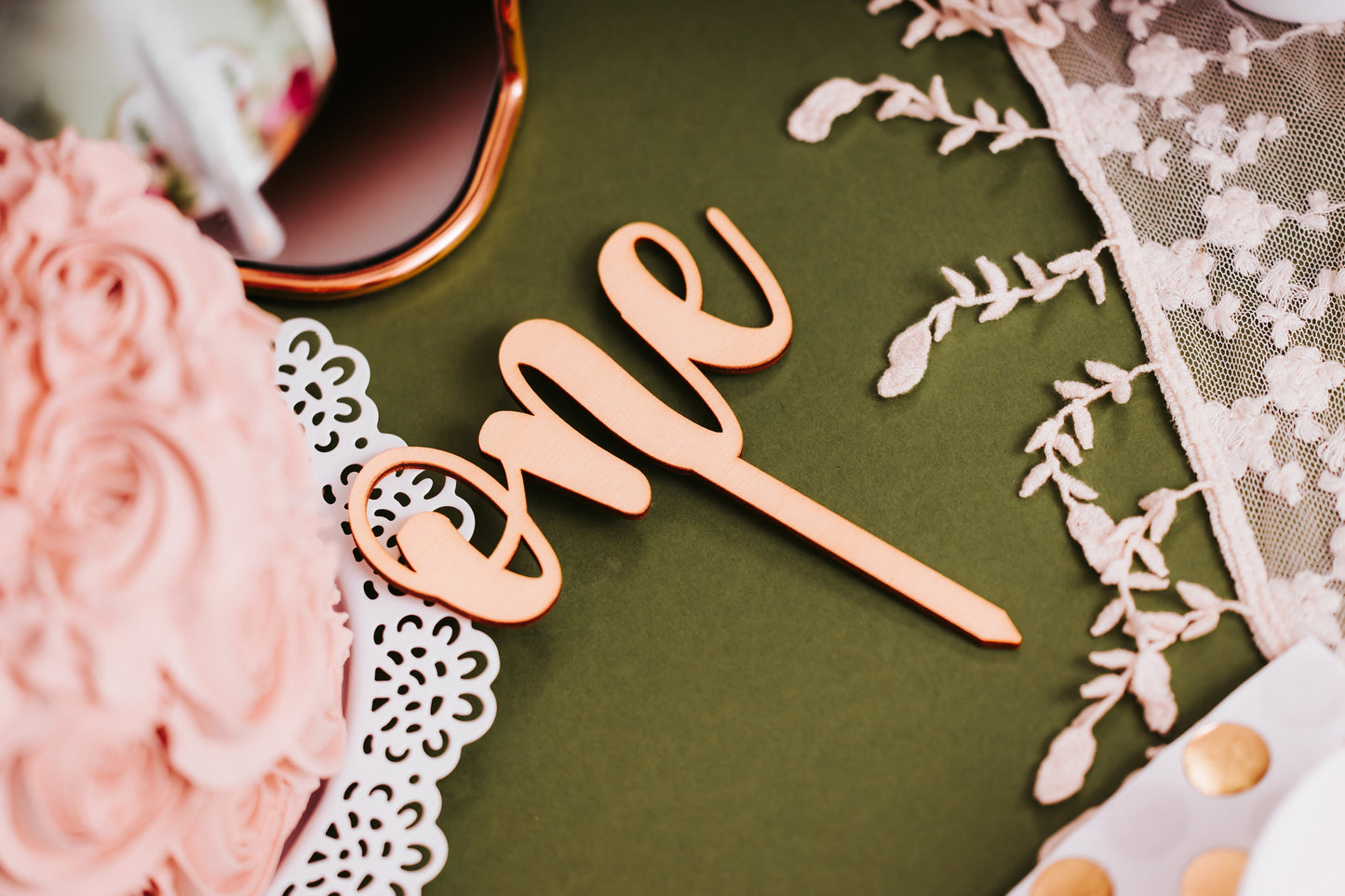 Wooden First Birthday One Cake Topper, Natural Rustic Custom First Party Cake Smash Topper