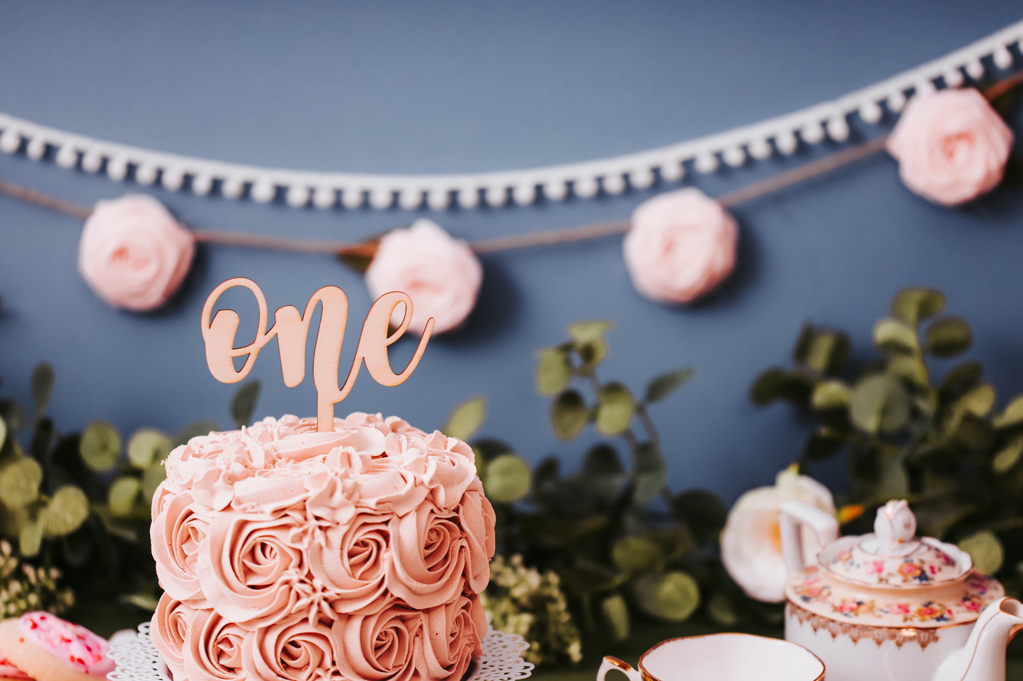 Wooden First Birthday One Cake Topper, Natural Rustic Custom First Party Cake Smash Topper