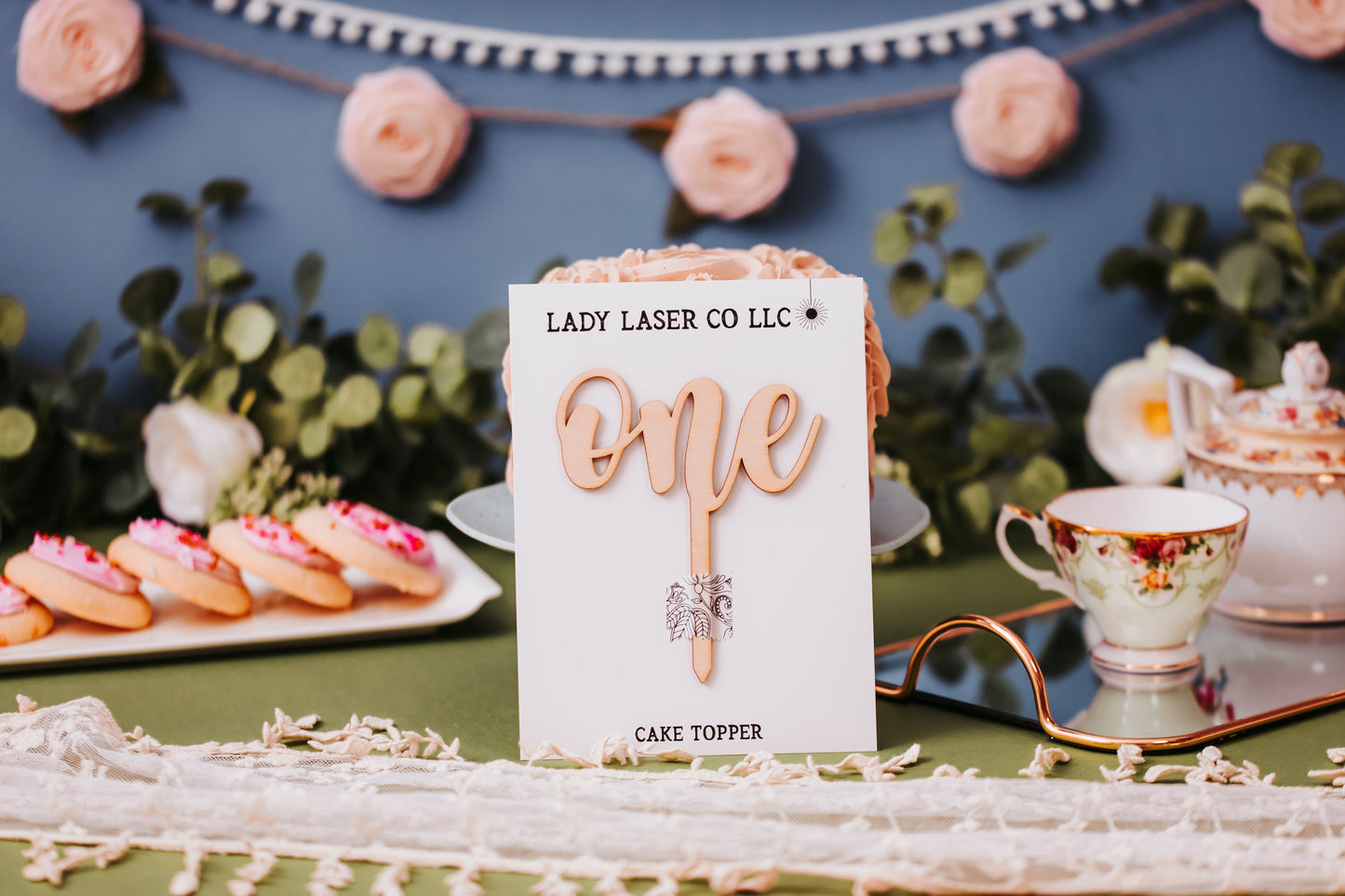 Wooden First Birthday One Cake Topper, Natural Rustic Custom First Party Cake Smash Topper