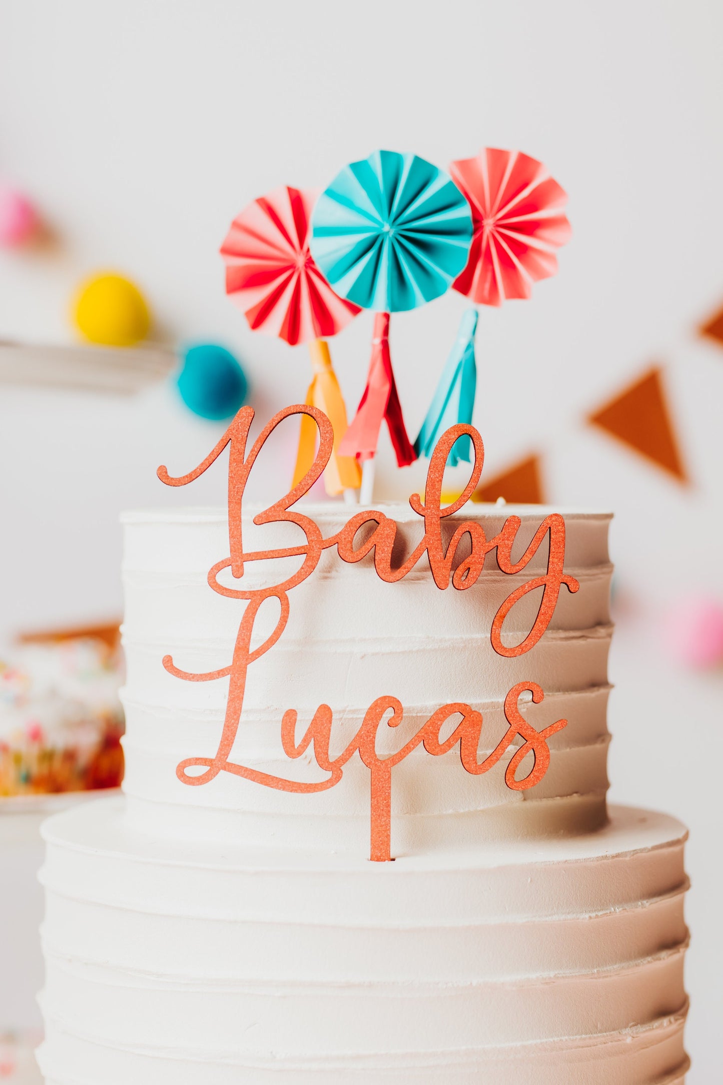 Custom First Name Baby Shower Wooden Cake Topper Unfinished Gold Silver Black Rose Gold Rainbow Baby Baby Shower Decor Baby Boy Baby Girl