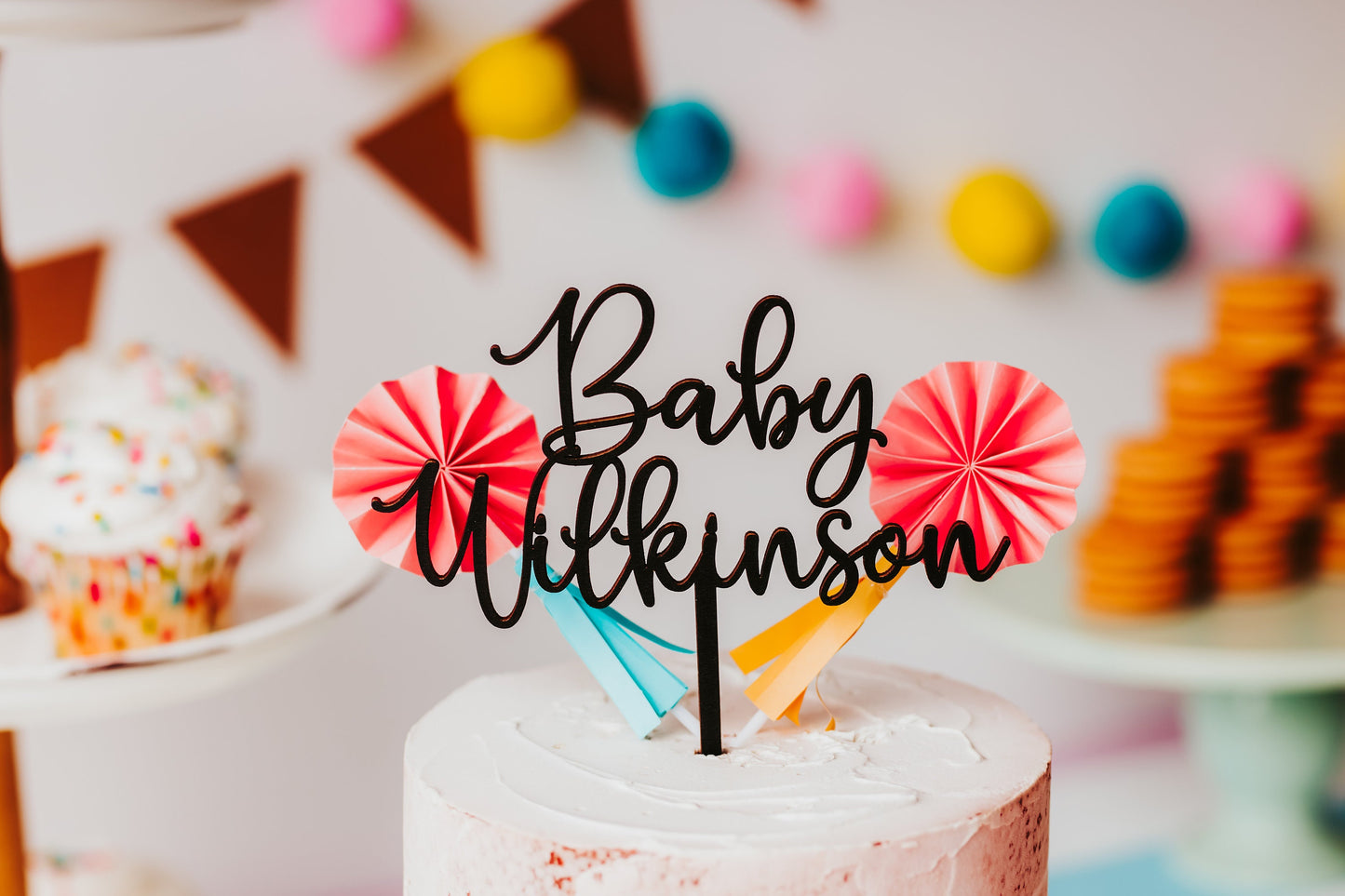 Custom First Name Baby Shower Wooden Cake Topper Unfinished Gold Silver Black Rose Gold Rainbow Baby Baby Shower Decor Baby Boy Baby Girl