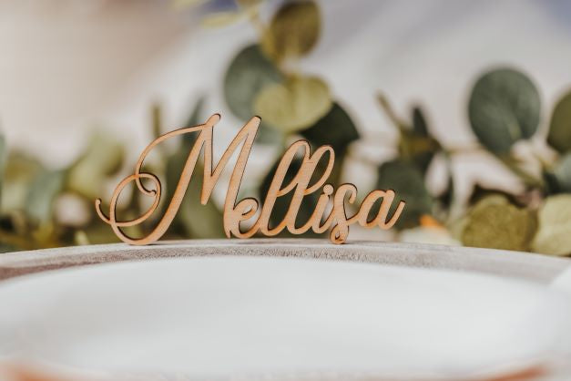 Custom Cursive Wedding Custom Name Place Cards, Personalized Wedding Party Wooden Laser Cut Name Plate Setting Guest Name Cutout