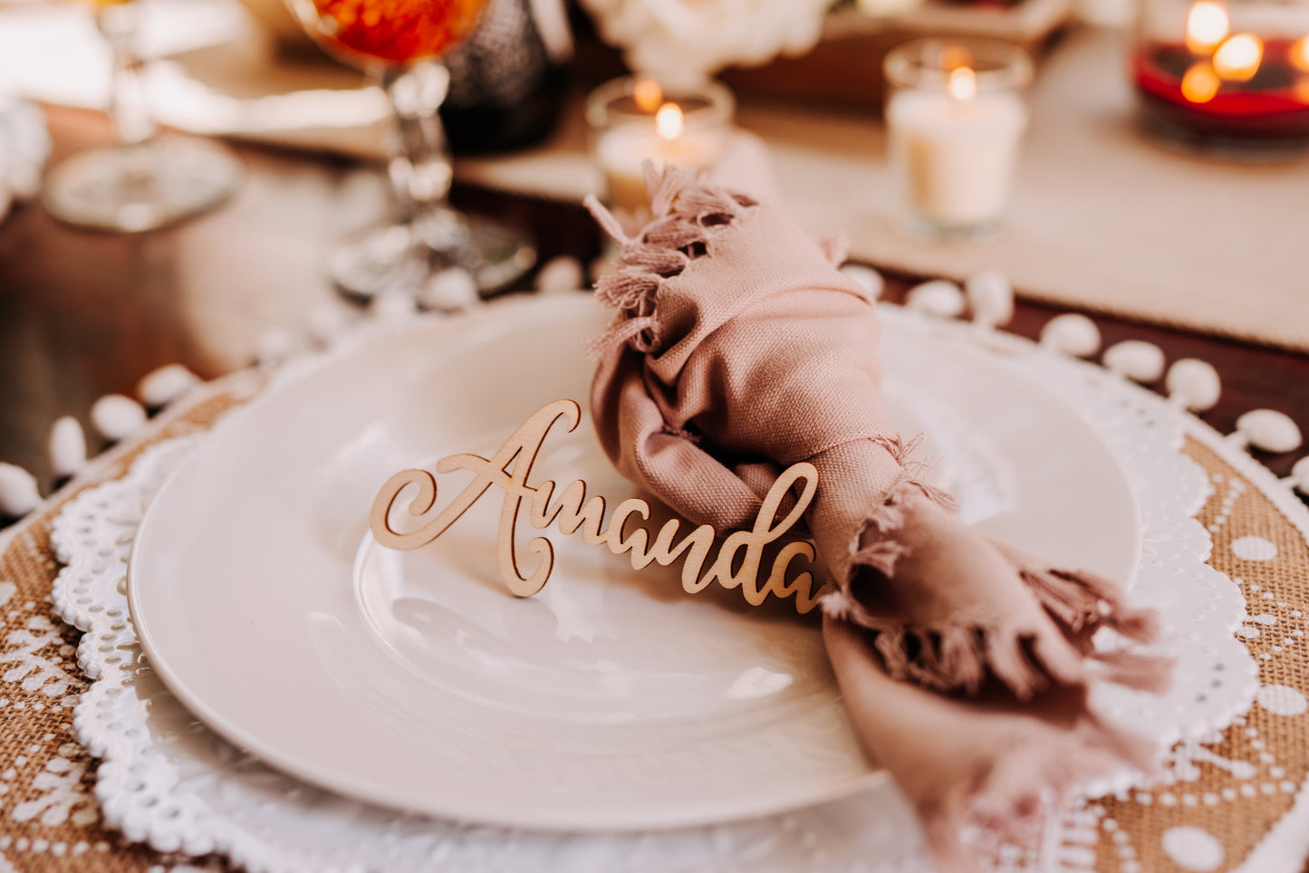 Custom Cursive Wedding Custom Name Place Cards, Personalized Wedding Party Wooden Laser Cut Name Plate Setting Guest Name Cutout