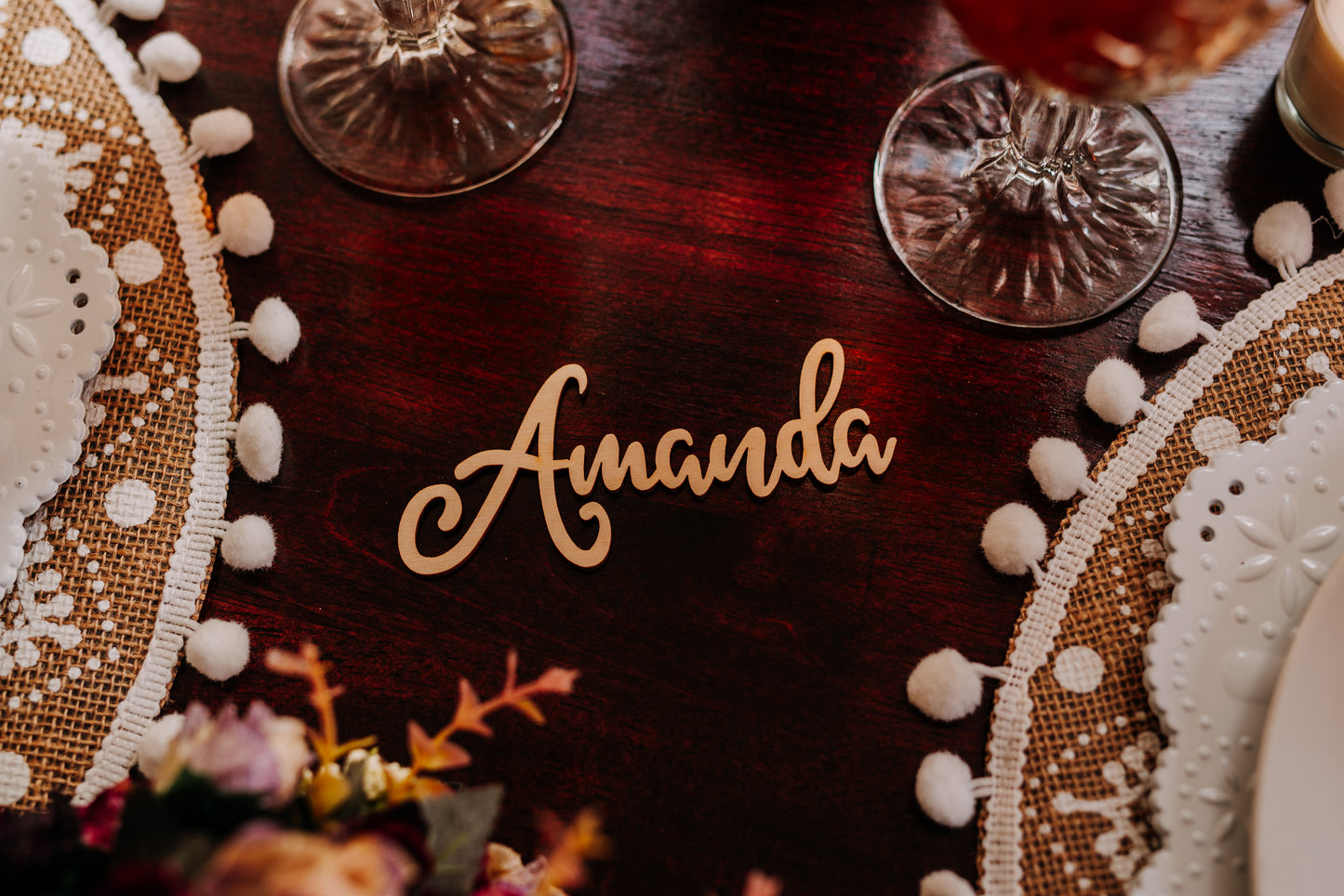 Custom Cursive Wedding Custom Name Place Cards, Personalized Wedding Party Wooden Laser Cut Name Plate Setting Guest Name Cutout