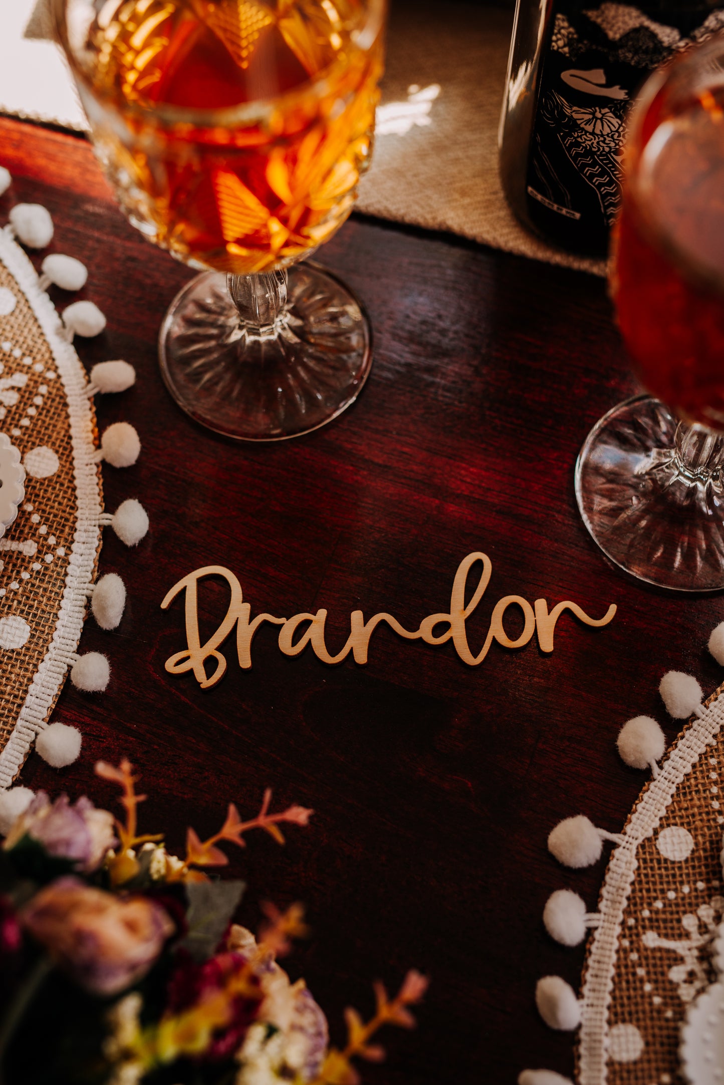 Custom Cursive Wedding Custom Name Place Cards, Personalized Wedding Party Wooden Laser Cut Name Plate Setting Guest Name Cutout