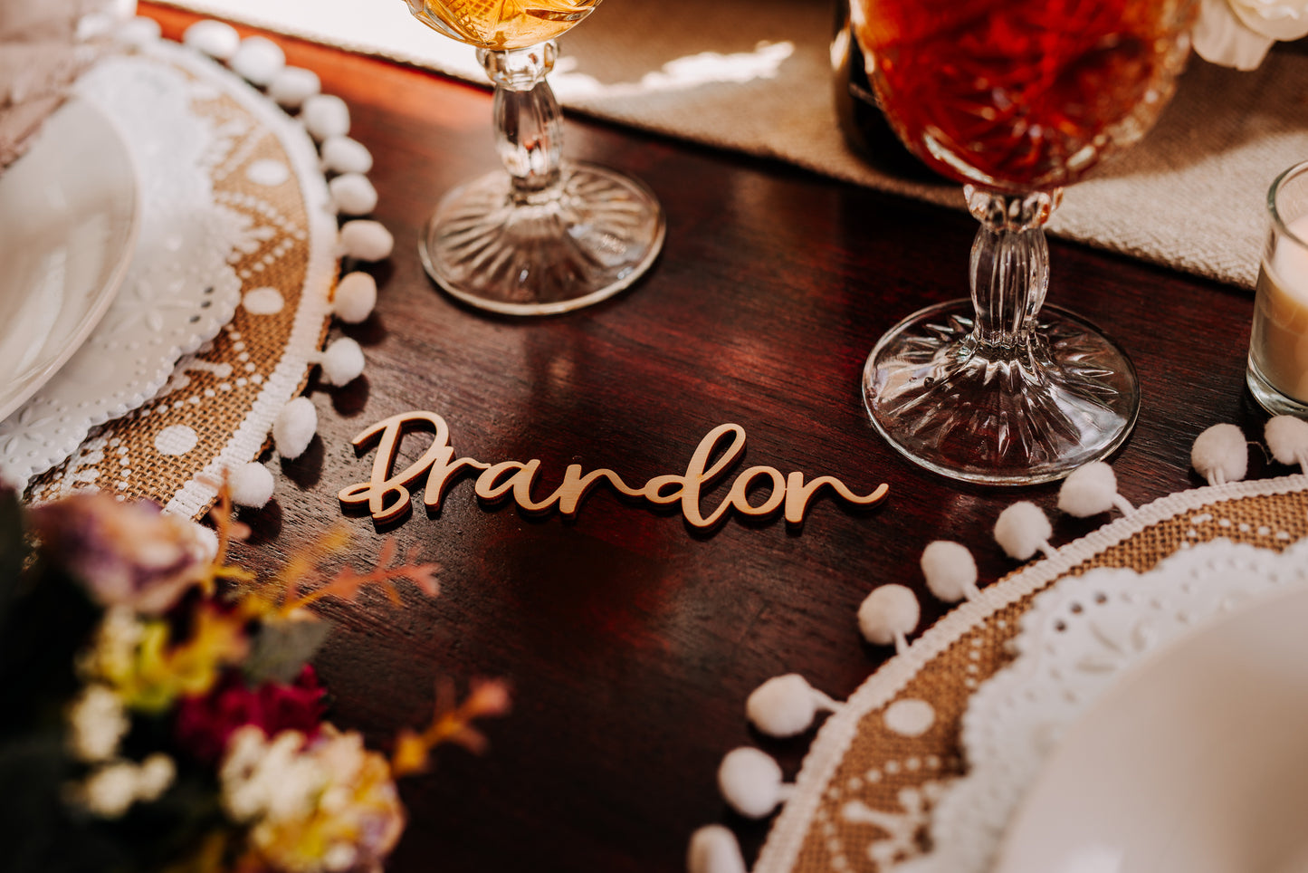 Custom Cursive Wedding Custom Name Place Cards, Personalized Wedding Party Wooden Laser Cut Name Plate Setting Guest Name Cutout