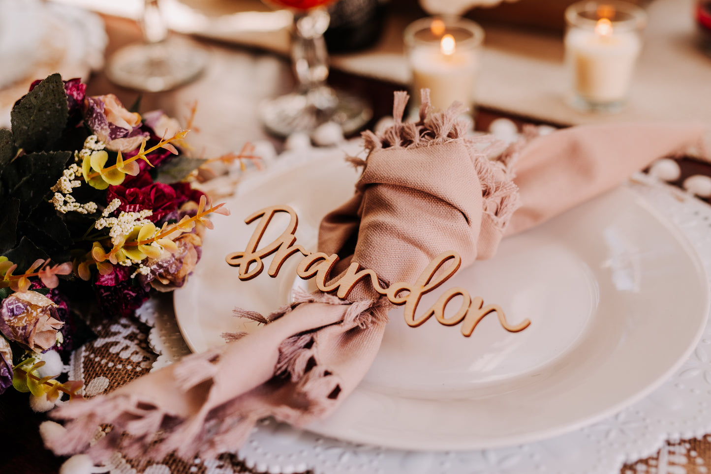 Custom Cursive Wedding Custom Name Place Cards, Personalized Wedding Party Wooden Laser Cut Name Plate Setting Guest Name Cutout