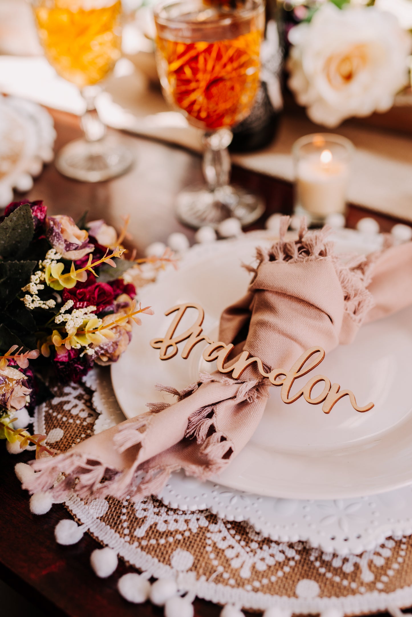 Custom Cursive Wedding Custom Name Place Cards, Personalized Wedding Party Wooden Laser Cut Name Plate Setting Guest Name Cutout