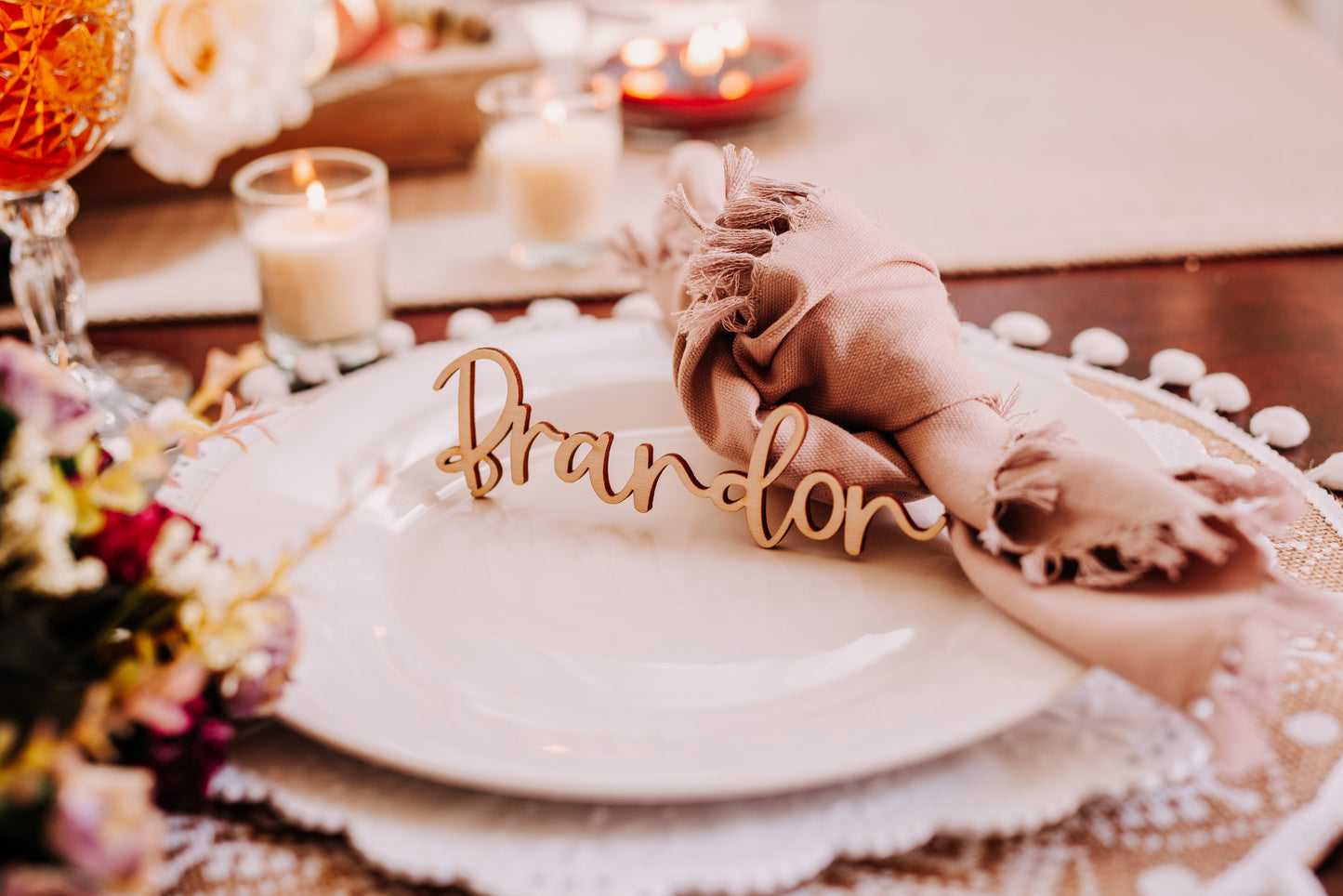 Custom Cursive Wedding Custom Name Place Cards, Personalized Wedding Party Wooden Laser Cut Name Plate Setting Guest Name Cutout