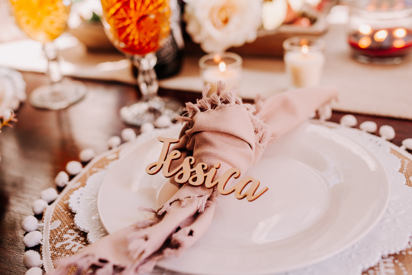 Wedding Name Place Cards, Personalized Wedding Party Laser Cut Name Plate Setting Guest Name Cutout