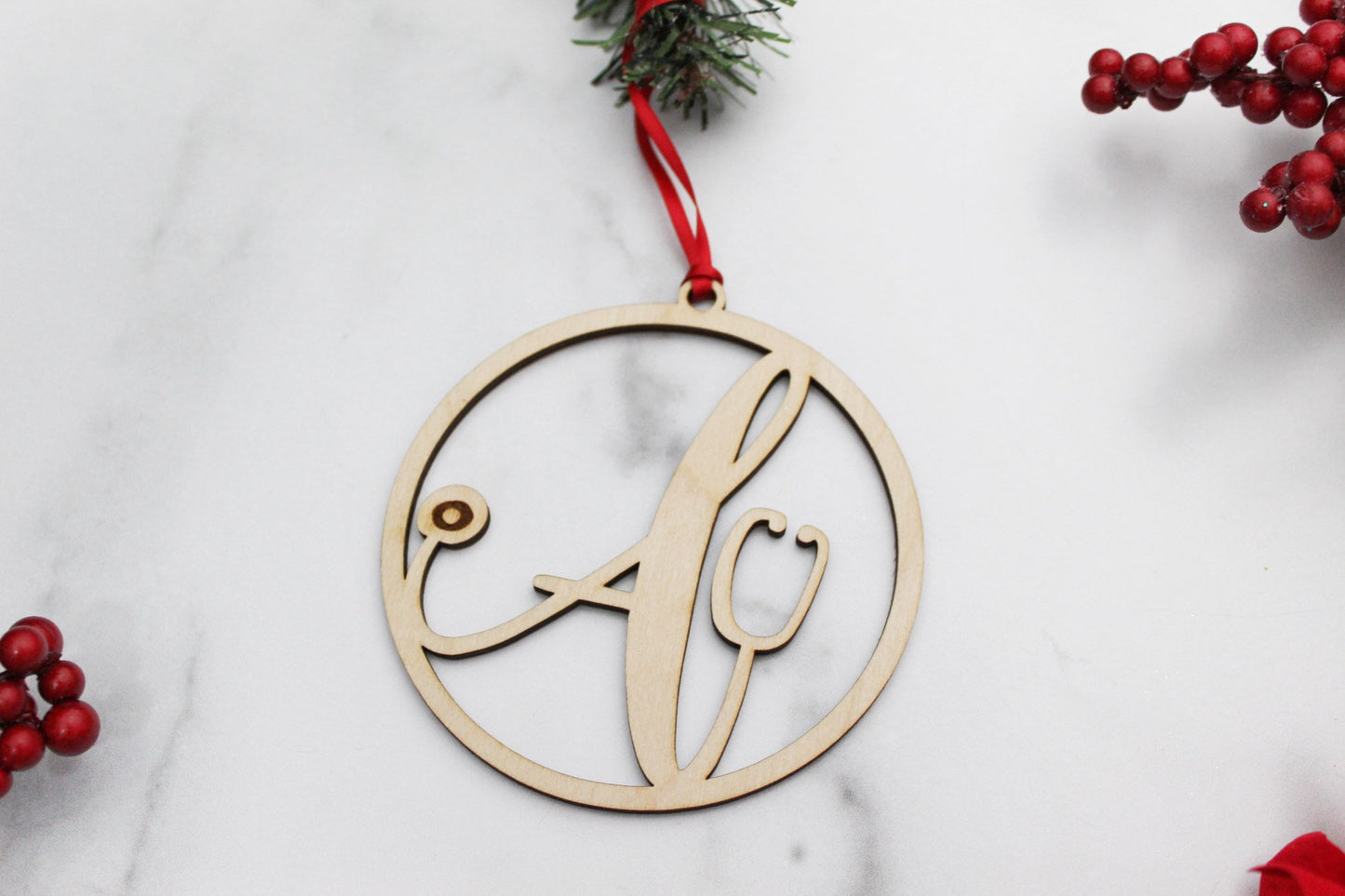 Nurses Stethoscope Monogram Christmas Ornaments, Nurse Initial Monogrammed Stethoscope Holiday Ornament Decor
