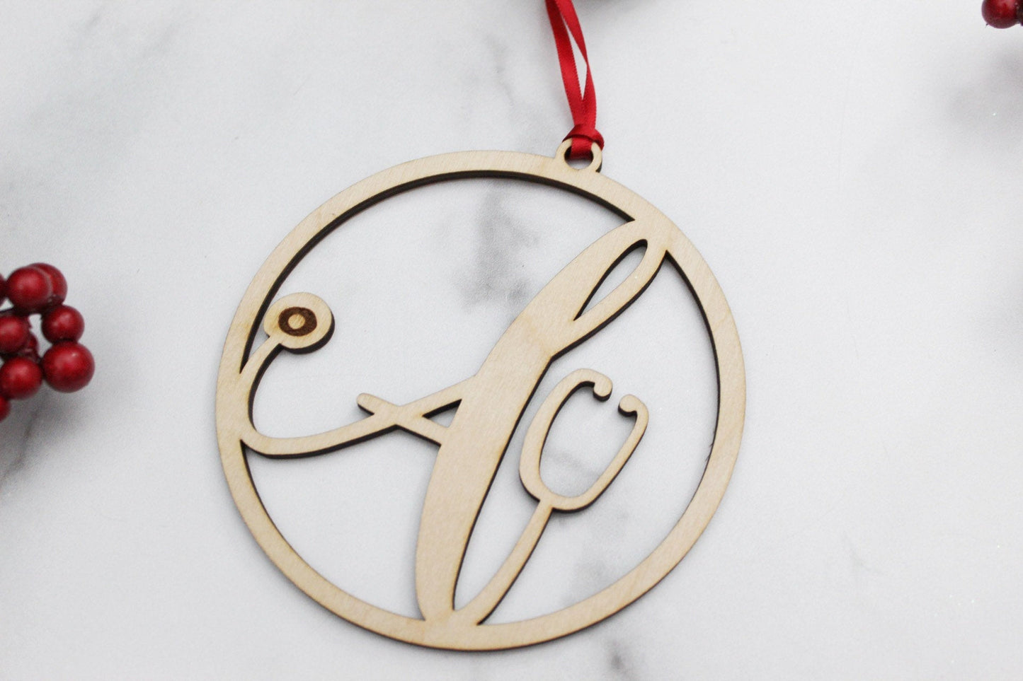 Nurses Stethoscope Monogram Christmas Ornaments, Nurse Initial Monogrammed Stethoscope Holiday Ornament Decor