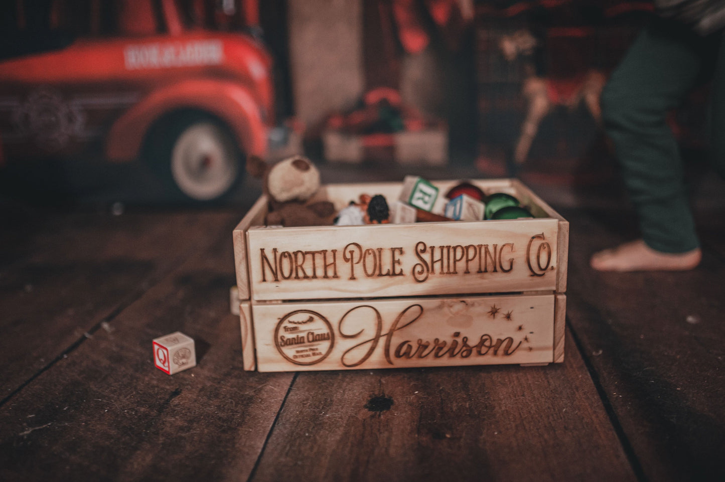 Wooden Christmas Eve Crate Box Personalized Gift Wrap Alternative, Personalized Santa Sack Natural Wood Crate Gift For Kids