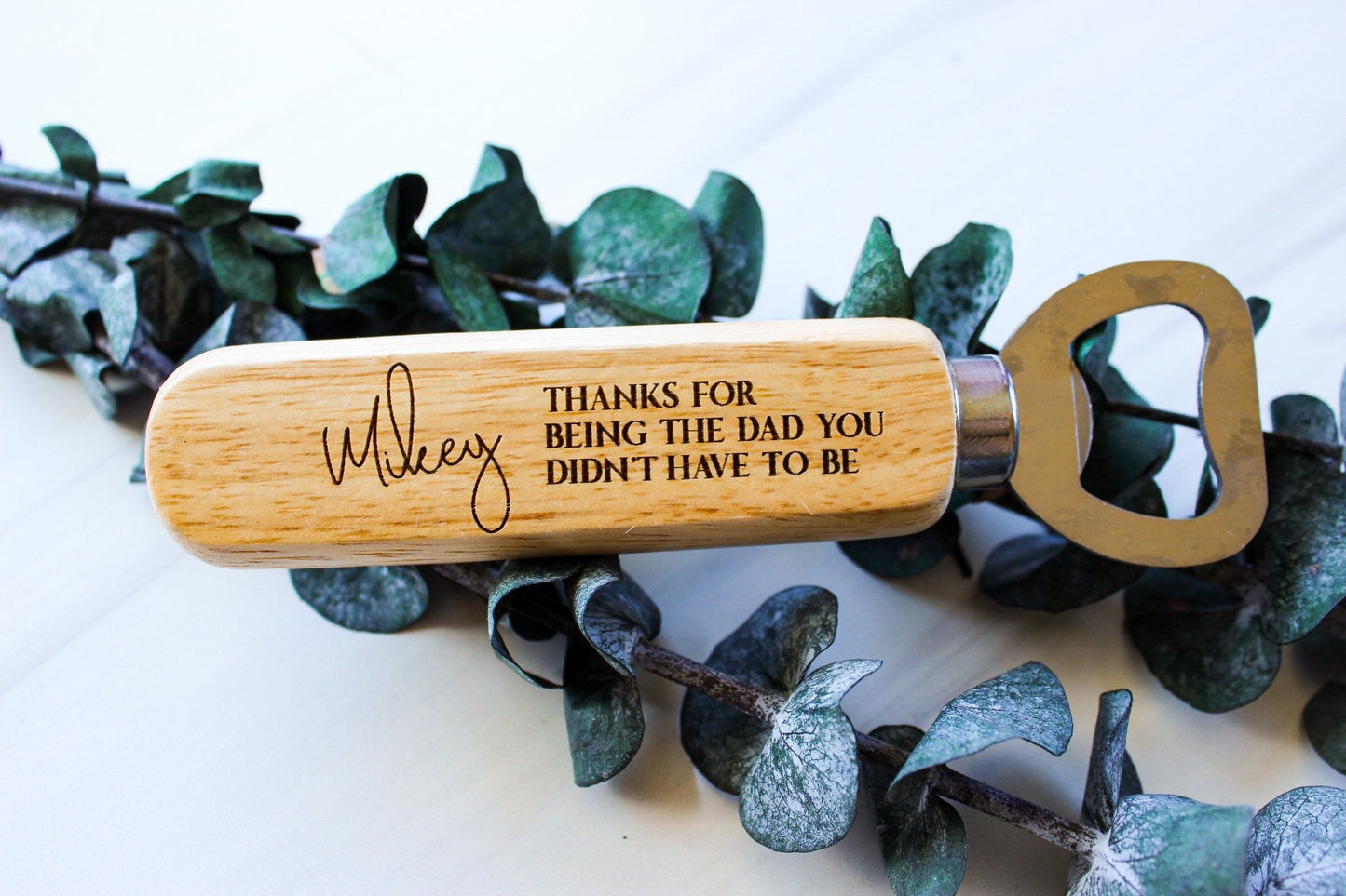 Wooden Handle Father's Day Step Dad Bottle Opener Gift For Him, Personalized Wedding Birthday Gift For Step Father