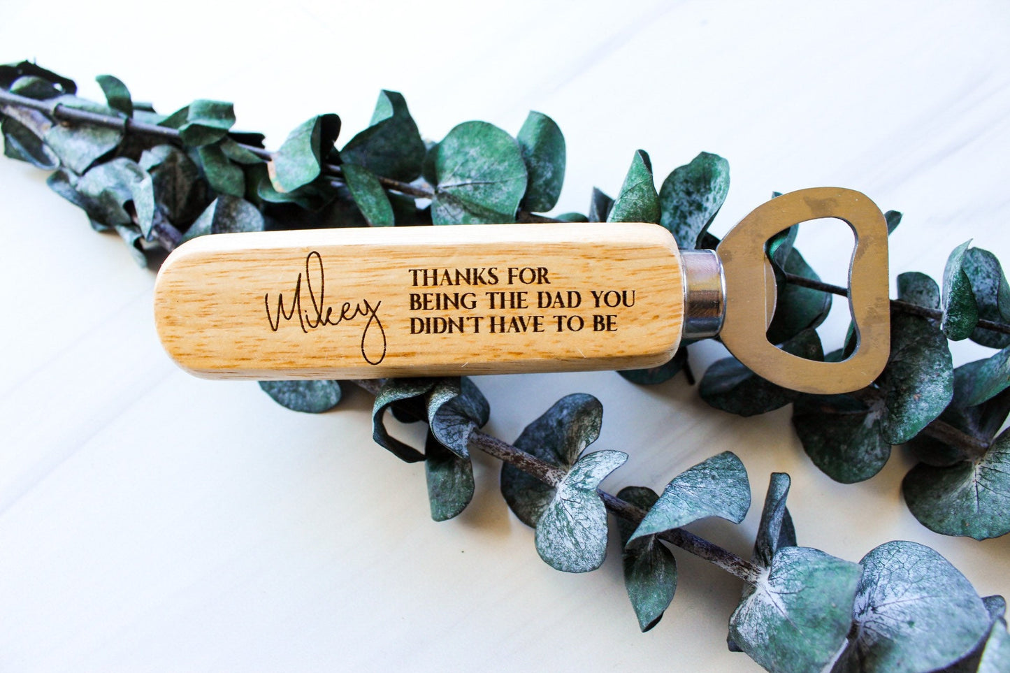Wooden Handle Father's Day Step Dad Bottle Opener Gift For Him, Personalized Wedding Birthday Gift For Step Father