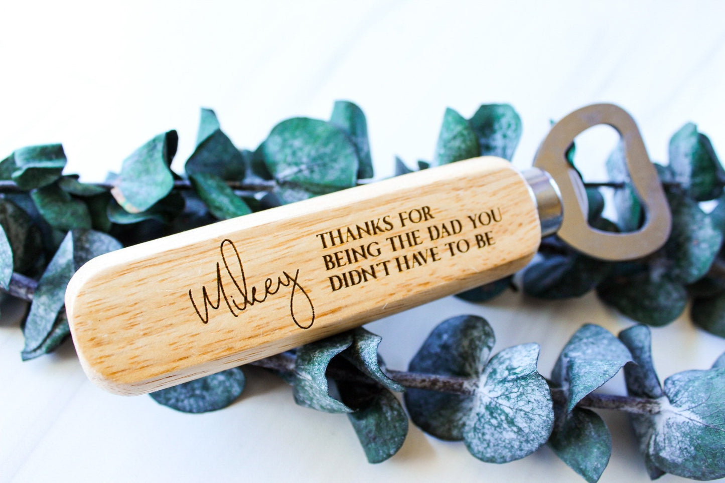 Wooden Handle Father's Day Step Dad Bottle Opener Gift For Him, Personalized Wedding Birthday Gift For Step Father