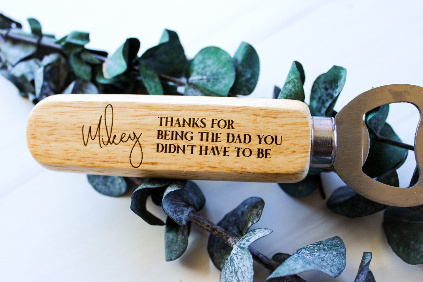 Wooden Handle Father's Day Step Dad Bottle Opener Gift For Him, Personalized Wedding Birthday Gift For Step Father