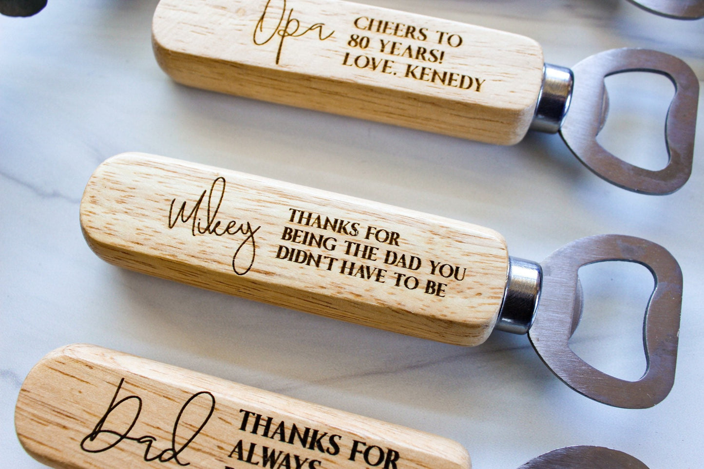 Wooden Handle Father's Day Step Dad Bottle Opener Gift For Him, Personalized Wedding Birthday Gift For Step Father