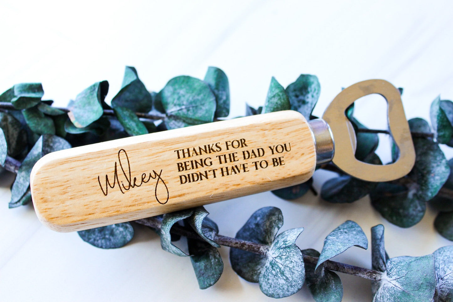 Wooden Handle Father's Day Step Dad Bottle Opener Gift For Him, Personalized Wedding Birthday Gift For Step Father