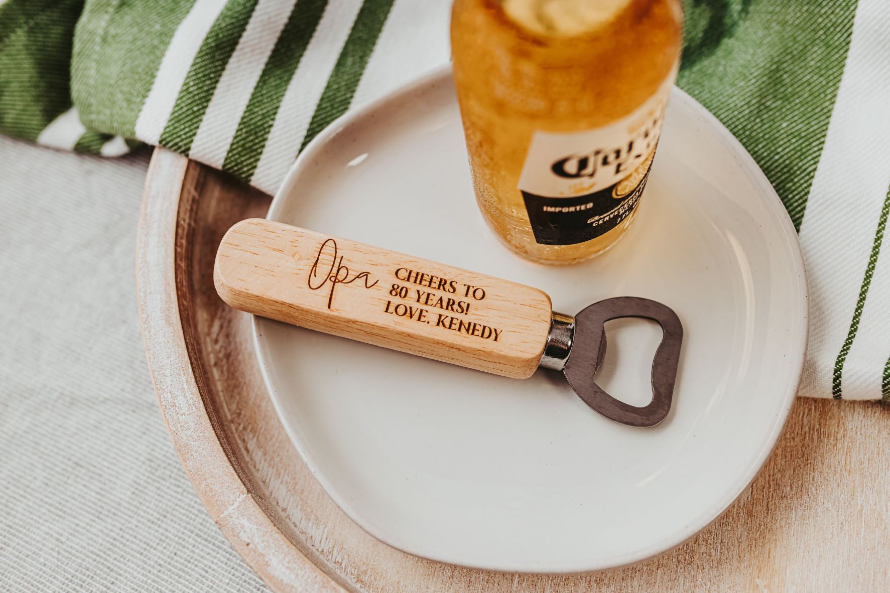 Cheers To 80 Years Wooden Handled Bottle Opener Gift For Grandpa Opa, Personalized Gift For Opa Birthday 70 60 50 40 30 years