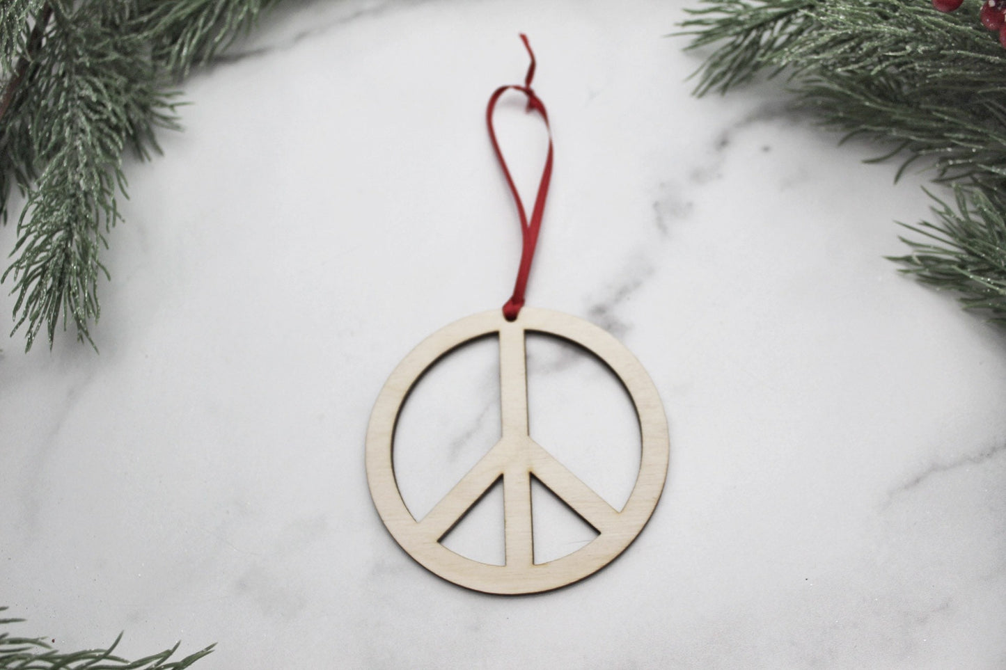 Peace Sign Christmas Ornament Hippie Gift, 70’s Vintage Style Wooden Christmas Ornament