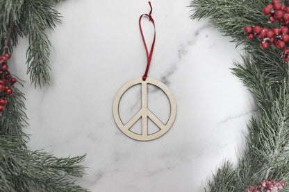 Peace Sign Christmas Ornament Hippie Gift, 70’s Vintage Style Wooden Christmas Ornament