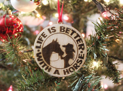 Life Is Better With A Horse Christmas Ornament For Girls, Rodeo Inspired Wooden Christmas Ornament For Her