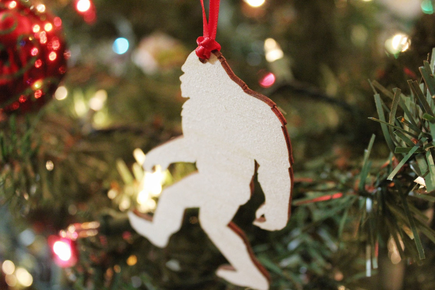 Sasquatch Wooden Christmas Ornament Gift For Him, Wood Big Foot Christmas Tree Ornament