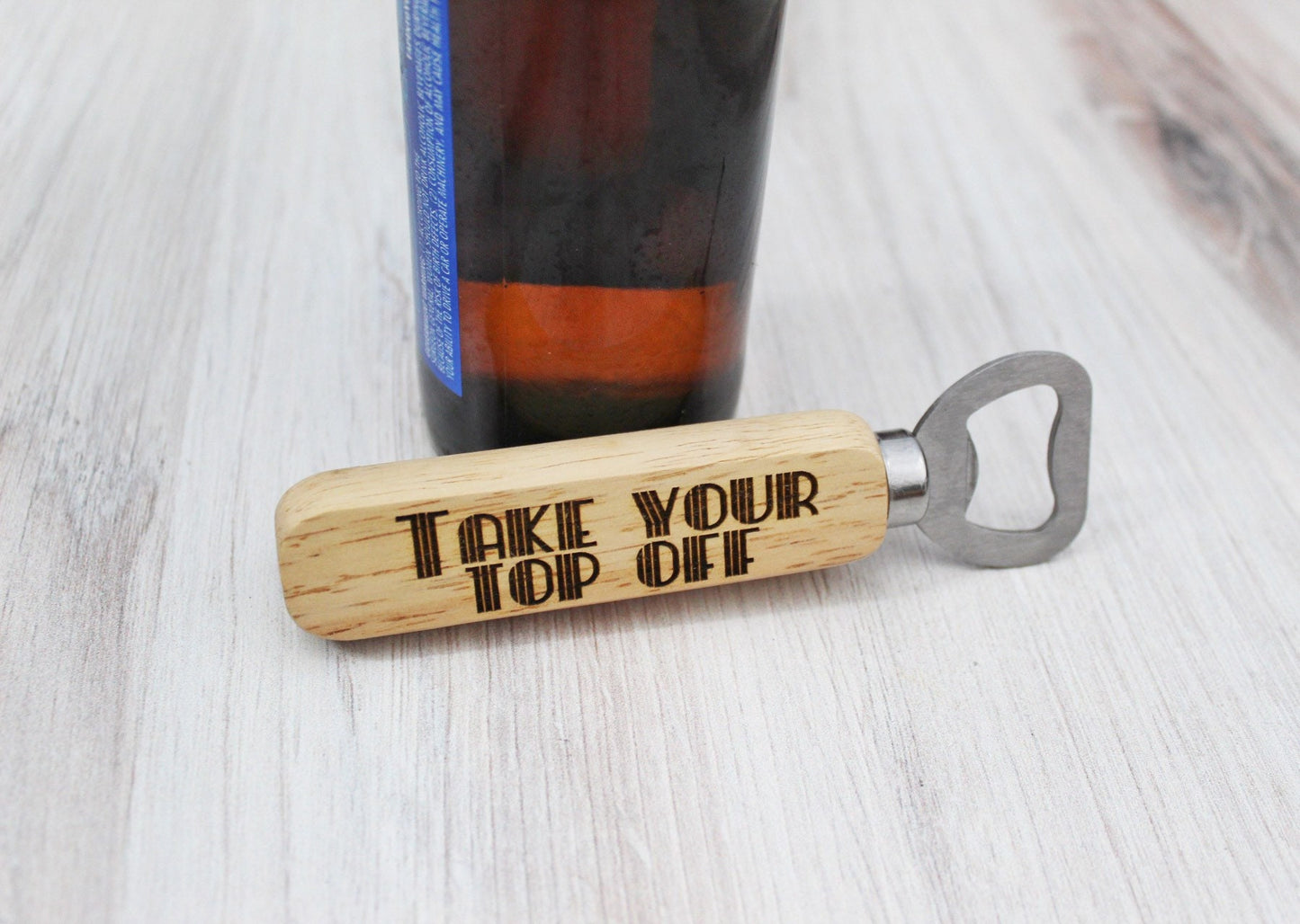 Take Your Top Off Funny Wooden Bottle Opener Party Favor Gift For Him, Funny Husband Beer Gift