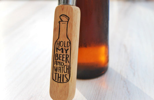 Hold My Beer And Watch This Wooden Engraved Beer Bottle Opener Gift For Him, Funny Personalized Beer Gift