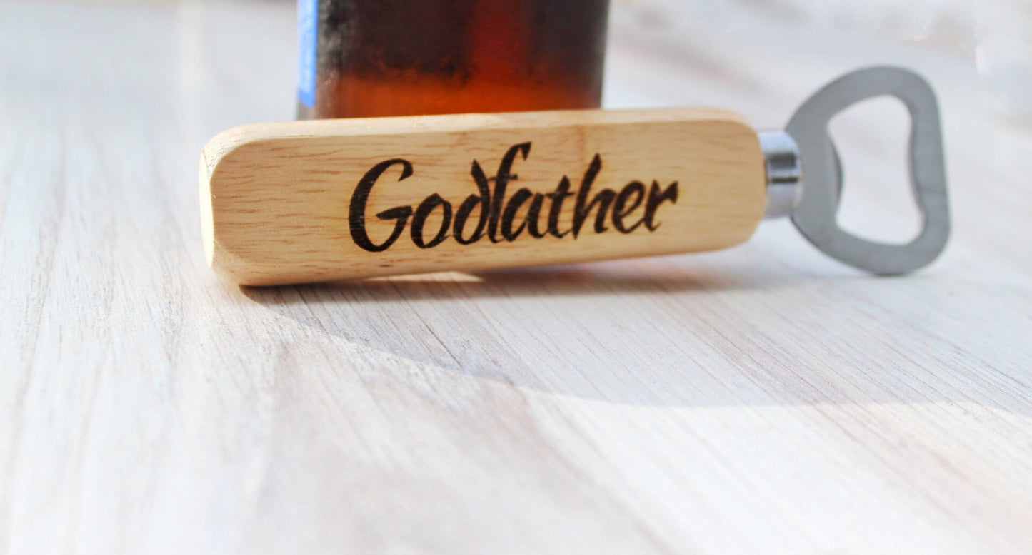 Personalized Wooden Godfather Bottle Opener Gift For Him, Godfather Proposal Gift Idea