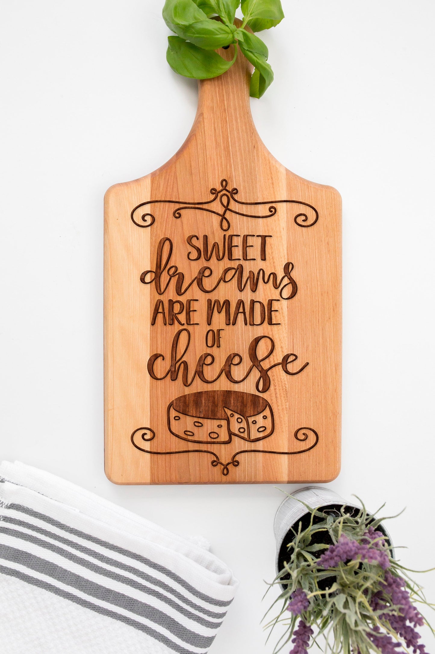 Sweet Dreams Are Made Of Cheese Funny Mother’s Day Cutting Board Gift For Mom, Silly Cheese Cutting Board Kitchen Decor Gift For Her