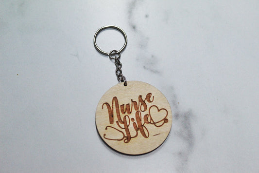 Cute Nurse Life Wooden Engraved Keychain Gift For Her, Nursing Student Registered Nurse Wood Key Fob