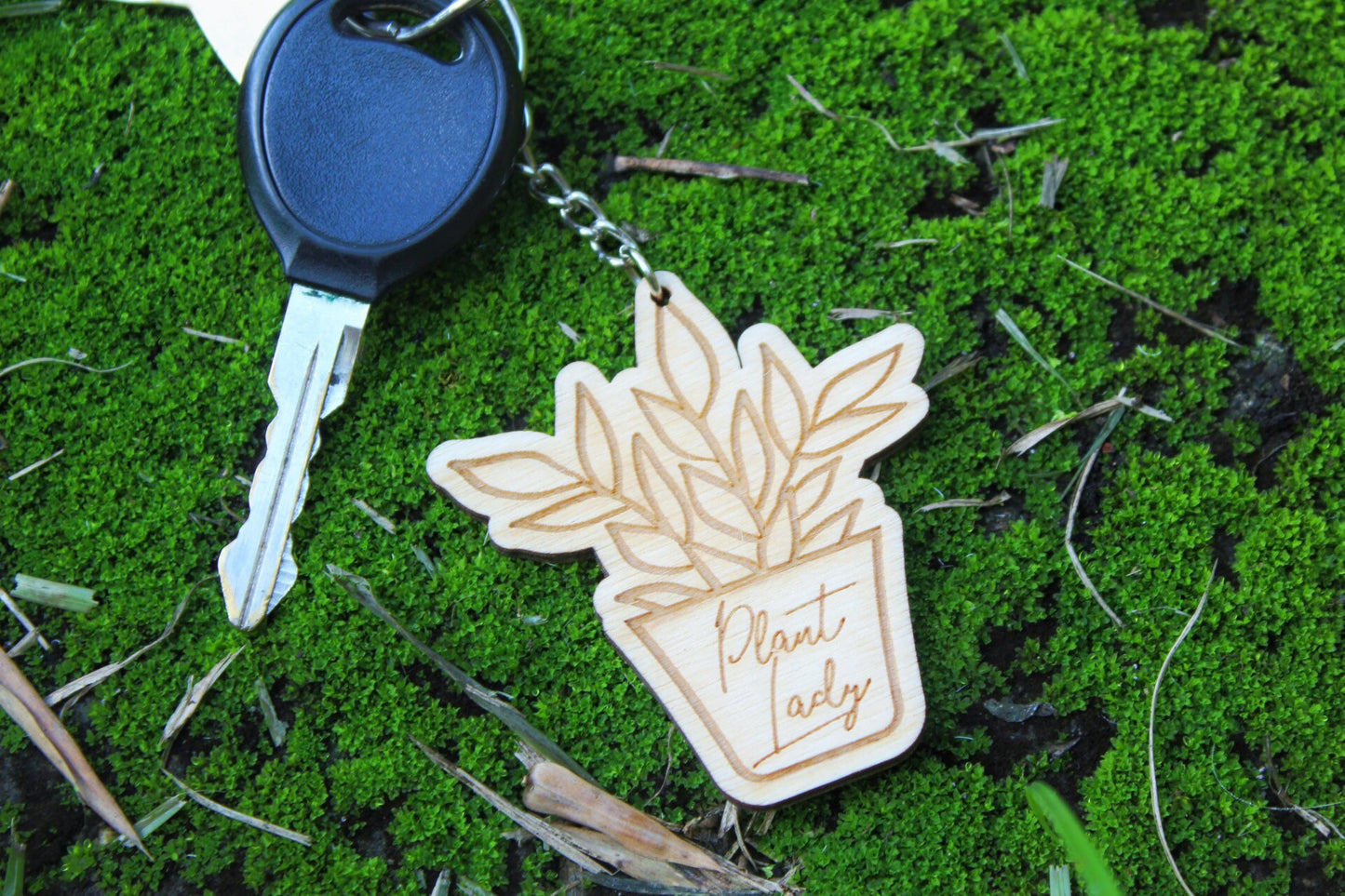 Cute Plant Lady Wooden Keychain Gift For Her, Cute House Plant Mom Gift For Plant Lover