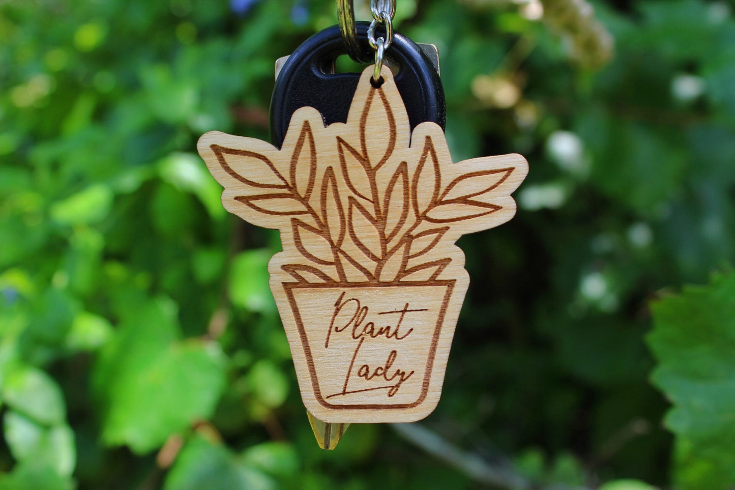 Cute Plant Lady Wooden Keychain Gift For Her, Cute House Plant Mom Gift For Plant Lover