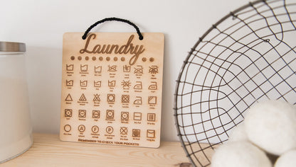 Cute Wooden Laundry Decor Symbol Engraved Laundry Room Sign, Cute Laundry Room Decor Gift For Her