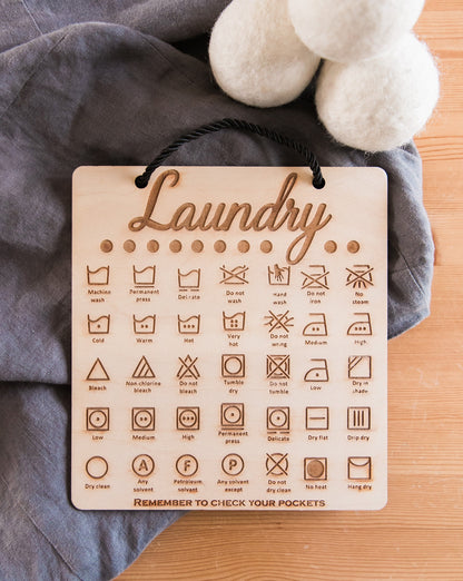 Cute Wooden Laundry Decor Symbol Engraved Laundry Room Sign, Cute Laundry Room Decor Gift For Her