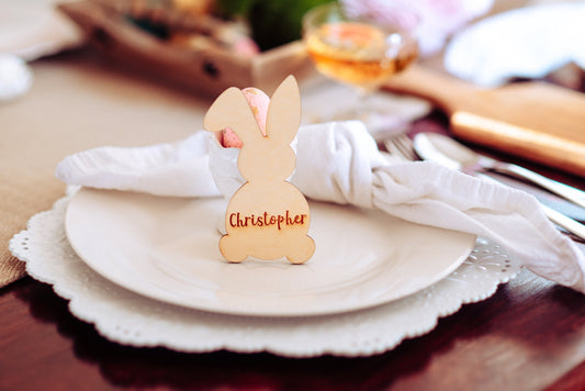 Personalized Bunny Shaped Place Card Combo For Easter Dinner Gathering, Cute Custom Holiday Name Place Holder Card For Holiday Dinner Party