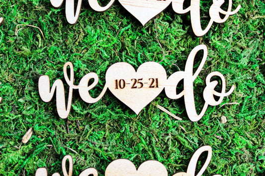 We Do Engraved Date Place Card Or Invitation Insert Wooden Save The Date Card, 4 inch Long We Do Heart Card Wedding Invitation Add On