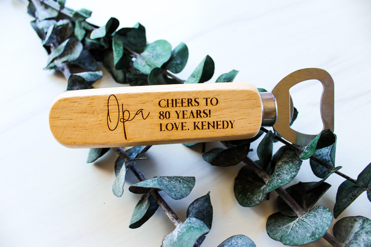 Cheers To 80 Years Wooden Handled Bottle Opener Gift For Grandpa Opa, Personalized Gift For Opa Birthday 70 60 50 40 30 years