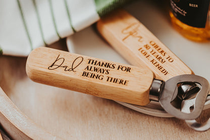 Wooden Handle Thanks For Always Being There Father's Day Bottle Opener Gift For Him Wedding, Personalized Wedding Birthday Gift For Dad