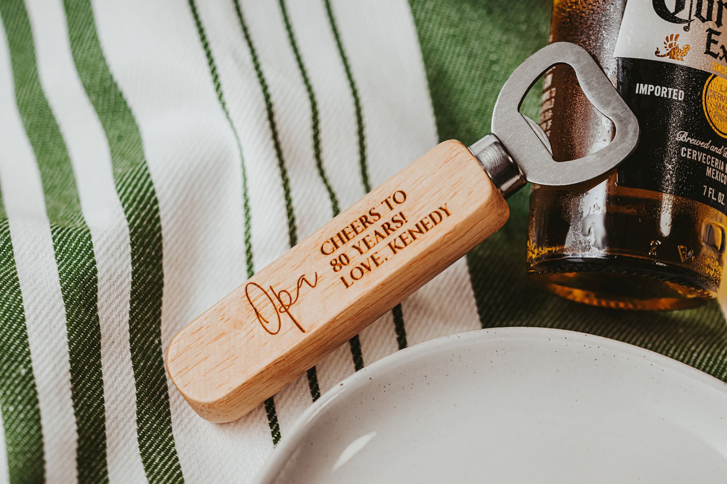 Cheers To 80 Years Wooden Handled Bottle Opener Gift For Grandpa Opa, Personalized Gift For Opa Birthday 70 60 50 40 30 years