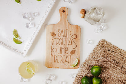 Small Salt Tequila Lime Repeat Alcohol Funny Engraved Cutting Board, Silly Tequila Lovers inch Serving Tray Bachelor Gift